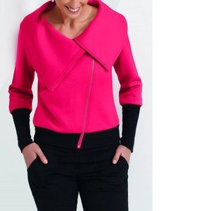 Womens Fashion Jacket Jockey Pink Black Medium Asymmetrical Zip Front